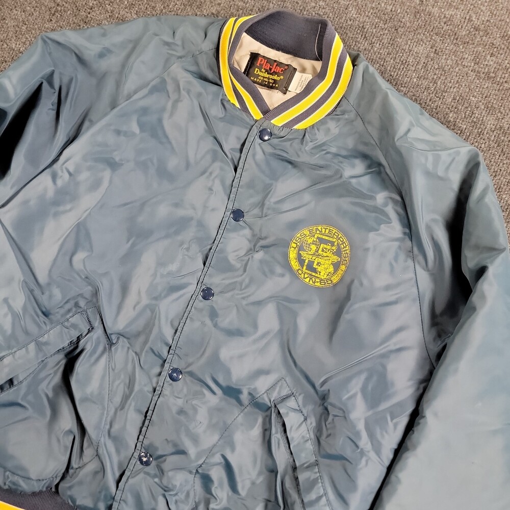 VTG 80s USS Enterprise Union Varsity Jacket XL Navy USA Made Quilted